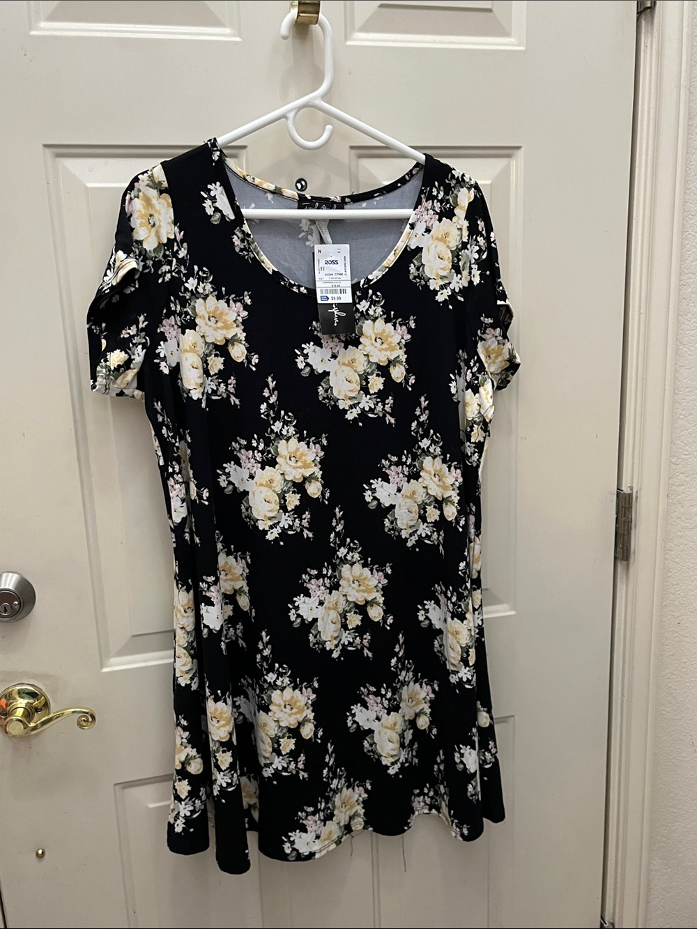 French Atmosphere Black Mini Dress with Cream and Pale Yellow Floral